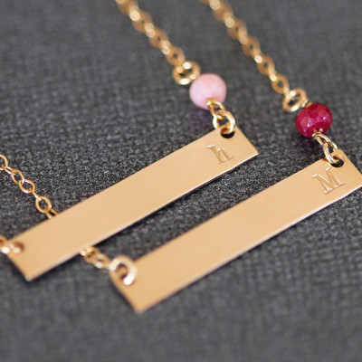 Gold Birthstone Bar Necklace Initial, Personalized Birthstone Initial Necklace, Horizontal, Gold Plated