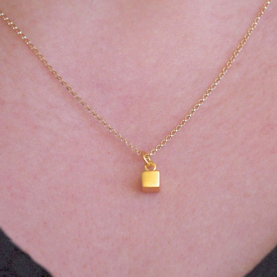 Gold Cube Necklace, Dainty Necklace, Personalized Initial Charm Necklace, Minimal Necklace, Everyday, Gifts For Women, Mother's Day Gifts