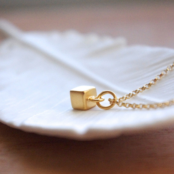 Gold Cube Necklace, Dainty Necklace, Personalized Initial Charm Necklace, Minimal Necklace, Everyday, Gifts For Women, Mother's Day Gifts