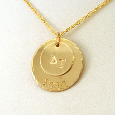 Gold Delta Gamma Necklace - Gold DG Jewelry - Two Disk Stacked Necklace - Official Licensed Product