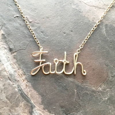 Gold Faith Necklace. 18k Gold Plated Faith Necklace. Custom Wire Necklace. Spiritual Gift. Religious Necklace. Teen Gift Under 100