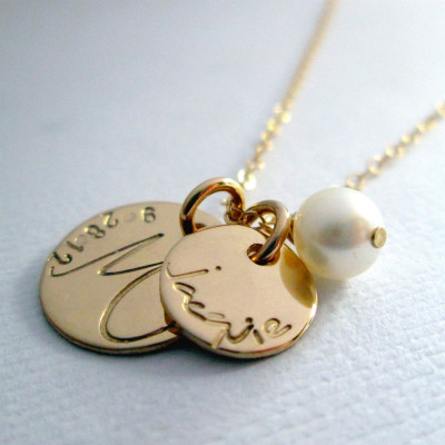 Gold Family Necklace - 18 kt Solid Gold Necklace - Mother's Necklace - Fine Jewelry