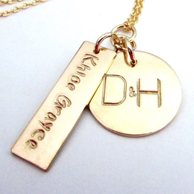 Gold Family Necklace | New Mom Gift | Push Present | Mother's Day Jewelry | Hand Stamped Personalized Custom by E. Ria Designs