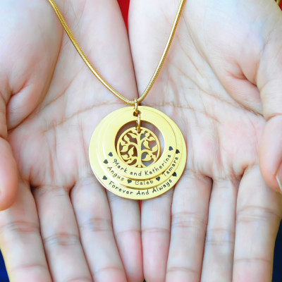 Gold Family Tree, Family Tree Necklace, My Family Tree, Circle of Love, Gold Tree, Generation Necklace, Family Triple Love ONLY 119