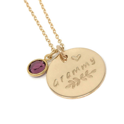 Gold Filled Grammy Necklace with Crystal, Handstamped Personalized Necklace, Name Necklace, Birthstone Necklace, Grandmother Necklace, Gift