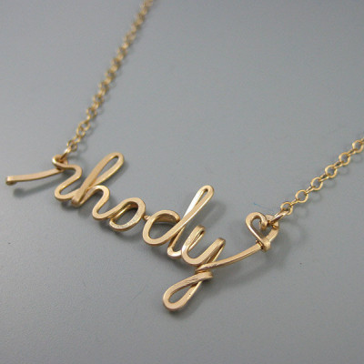 Gold Filled Name Necklace with a Tiny Heart - personalized cursive wire word with delicate chain, new mom jewelry