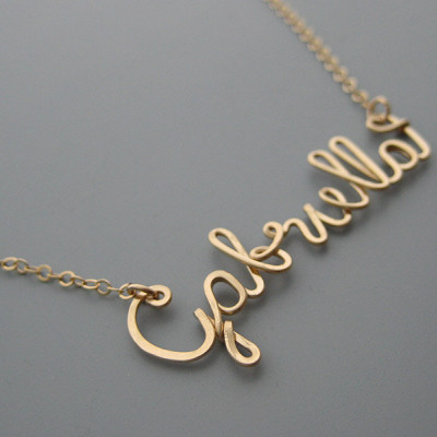 Gold Filled Name Necklace with a Tiny Heart - personalized cursive wire word with delicate chain, new mom jewelry