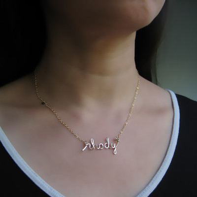 Gold Filled Name Necklace with a Tiny Heart - personalized cursive wire word with delicate chain, new mom jewelry