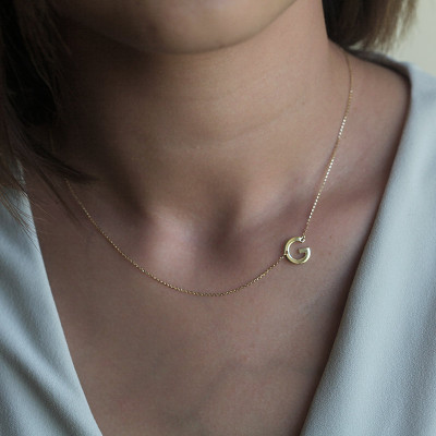 Gold Initial Necklace, Letter Necklace, Sideways initial necklace, 18k Solid Gold Initial Necklace, Letter Chain, Name Necklace