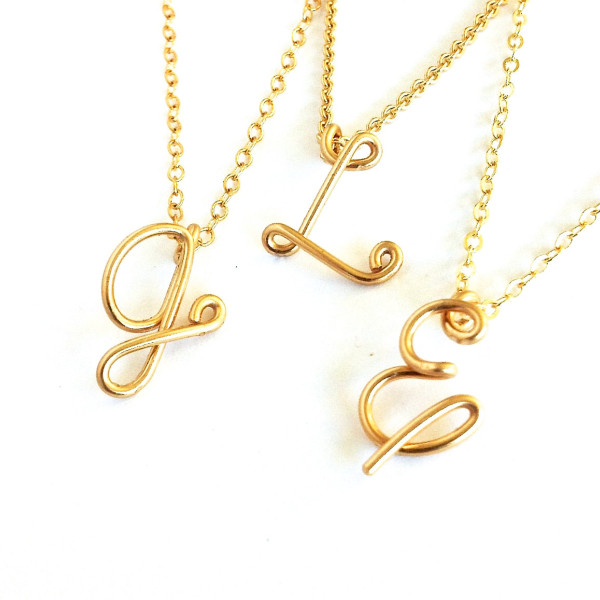 Gold Initial Pendant. Custom Gold Initial Necklace. Personalized Gold Letter Pendant with thick wire. Personalized Initial Necklace.