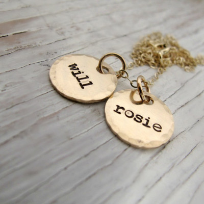 Gold Kid's Names Jewelry, Mother's Necklace, Grandmother Jewelry, Handstamped Jewelry, 2 kid's names