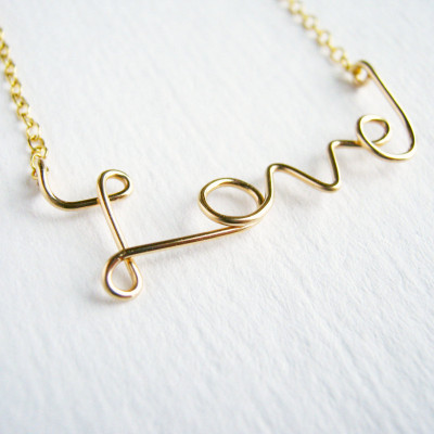 Gold Love Necklace. 18k Gold Plated Cursive Script
