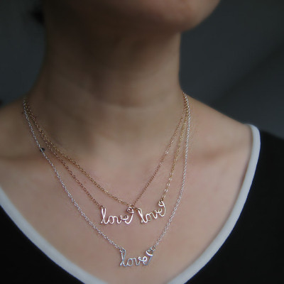Gold Love Necklace with Small Heart - cursive word choker with delicate chain, graphic designer gifts