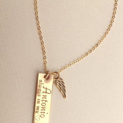 Gold Memorial Necklace Memorial Gift Engraved Name Necklace Rememberance Gold Angel Wing Charm Baby Angel Loss Necklace Christmas Gift