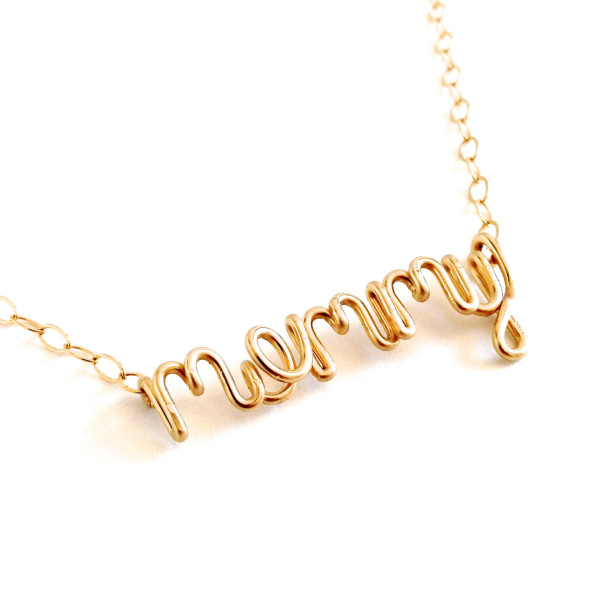 Gold Mommy Necklace. New Mother Mommy Name Necklace in 18k gold fill. Mother's Day Necklace