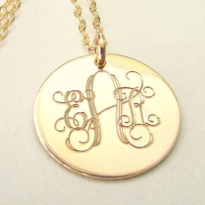 Gold Monogram Necklace - Traditional Initial Pendant - 18k Gold Plated Charm, Chain - E. Ria Designs TOO