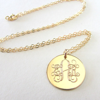 Gold Monogram Necklace - Traditional Initial Pendant - 18k Gold Plated Charm, Chain - E. Ria Designs TOO