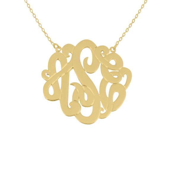 Gold Monogram Necklace 925 Gold Plated Any Initial Monogram Necklace 1.5 inch Gold Monogram Necklace Silver Monogram Necklace