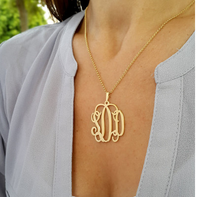 Gold Monogram necklace - 1.25 inch - 18k Gold Plated - Personalized Christmas Gift