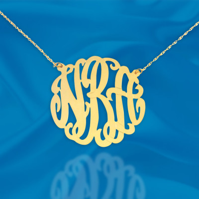 Gold Monogram necklace - 1.25 inch Sterling silver 18k Gold Plated Handcrafted - Initial Necklace - Personalized Monogram - Made in USA