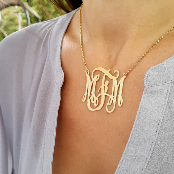 Gold Monogram necklace - 1.5 inch - 18k Gold Plated - Initial Pendant necklace