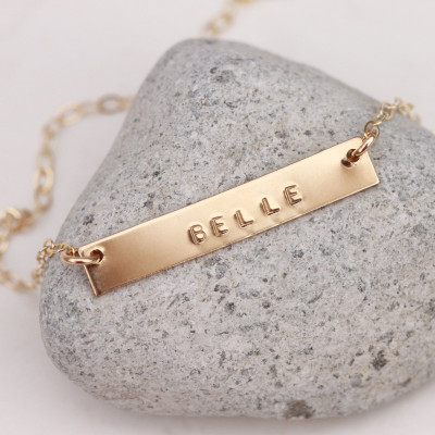 Gold Name Plate Necklace, Gold Bar Necklace, Personalised Name Bar Necklace, Gold Name Necklace, Horizontal Name Plate, Gold Initial Bar