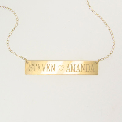 Gold Nameplate Necklace, 18k Gold Bar Necklace, Free Engraving Name Plate As Seen on Kim Kardashian, Yellow White or Rose Gold