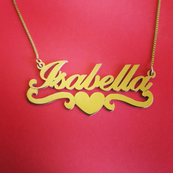 Gold Nameplate Necklace Name Gold Name Necklace 18k Gold Name Plate Necklace Name Chain Heart Name Necklace Isabela Typenschild Halskette