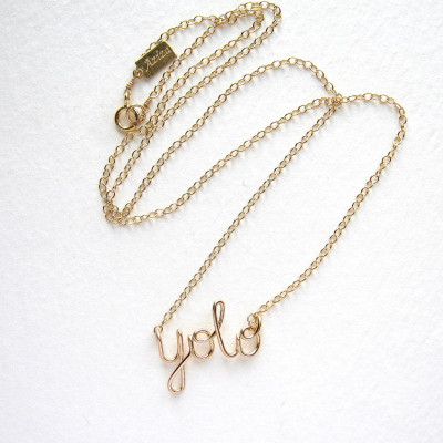 Gold YOLO Necklace. You Only Live Once Necklace. 18k Gold Plated YOLO Necklace.
