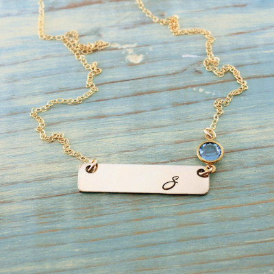 Gold bar necklace - Personalized gold jewelry - Hand stamped necklace - Mommy jewelry - Birthstone necklace - Monogram necklace