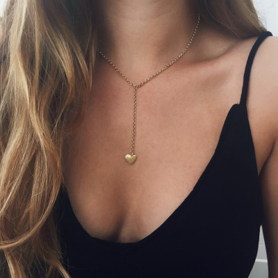 Gold heart necklace, Delicate necklace, Bridesmaids gift, Lariat necklace, Dainty necklace, Friendship necklace