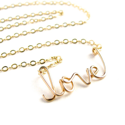 Gold love Necklace. 18k Gold Plated Cursive Script Love necklace