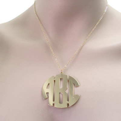 Gold monogram Necklace. 2" Personalized Initial monogram necklace. Gold plated . Monogram gold necklace. Initial necklace. name necklace