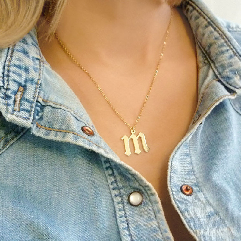 Old English font necklace gold Gothic custom necklace initial necklace  personalized necklace Gothic necklaces for women