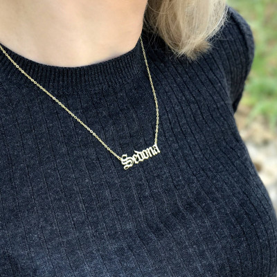 Gothic bar name Necklace custom necklace initial jewelry personalized necklace old english font old english initial necklace