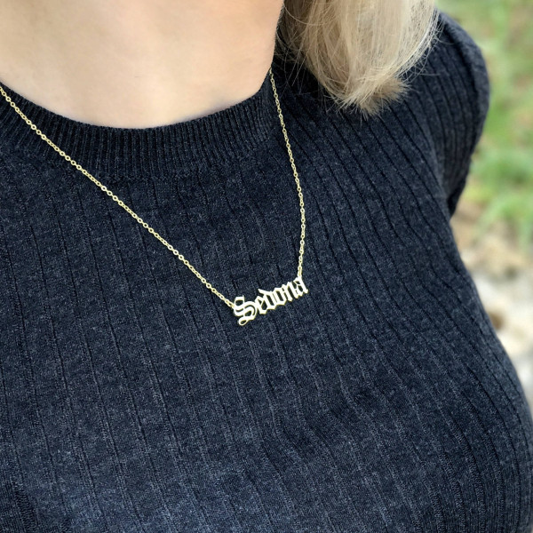 Gothic bar name Necklace custom necklace initial jewelry personalized necklace old english font old english initial necklace