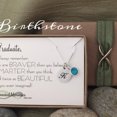 Graduation Gift for Her Graduate Gift - Sterling Silver Birthstone Necklace - School Graduation Gift Class of 2017 - Girl Graduation Gift