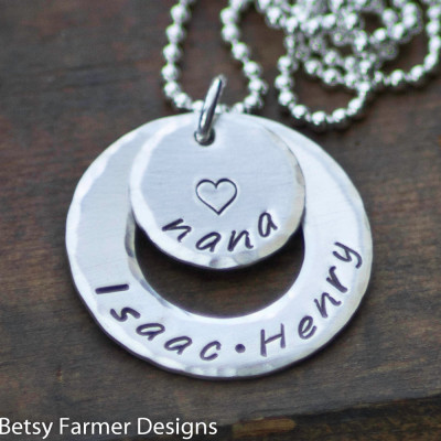 Grandkids Necklace for Nana - Grandchildren Jewelry - Hand Stamped Sterling Silver - Personalized Christmas Gift by Betsy Farmer Designs