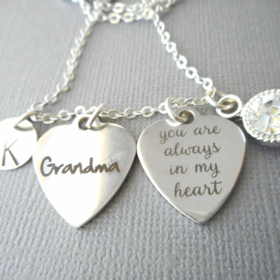Grandma, You are Always in our Heart/ Crystal -Initial Necklace/ Gifts from Daughter, from Grandkids, Gift for Nana, Nana Gift, birthday