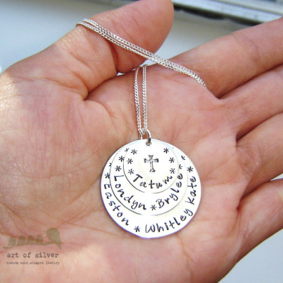 Grandma handstamped necklace - Personalized jewelry - Handstamped name necklace - 6 names necklace