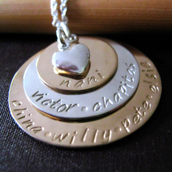 Grandmother Necklace - Gold Mothers Necklace - Hand Stamped Necklace - Personalized Mothers Necklace - Mixed Metal Necklace