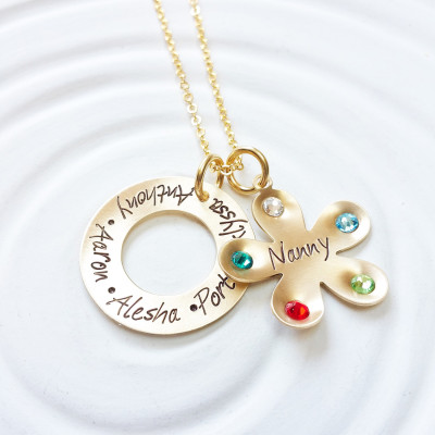Grandmother Necklace - Birthstone Flower Necklace - Mother's Necklace - Child's Name Jewelry - Personalized Jewelry - Mother's Day Gift