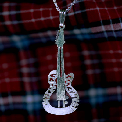 Guitar necklace pendant, sterling silver 925 or 18k gold, Personalized guitar name necklace, Sterling guitar pendant, 18k guitar.