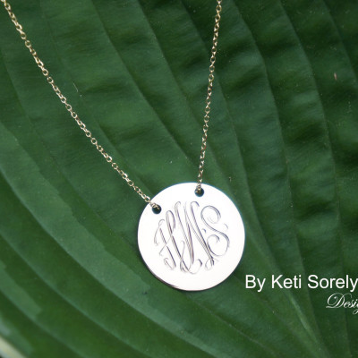 Hand Engraved Monogram Disc Necklace-Small to Large Sizes- (Engrave Your Initials) - Sterling Silver, Yellow or Rose Gold