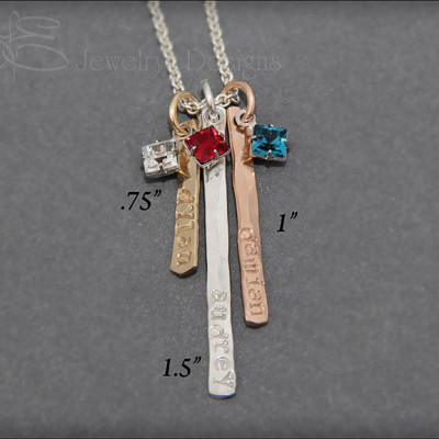 Hand Stamped Bar Necklace - gold silver rose gold vertical bar, skinny bar necklace, mother's necklace, mixed metal
