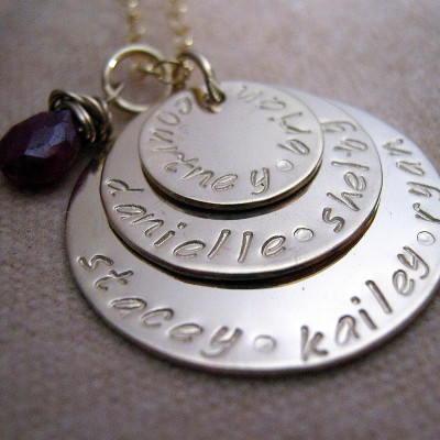 Hand Stamped Grandmothers Necklace - Golden Stack - Gold Plated mothers necklace - gold personalized necklace