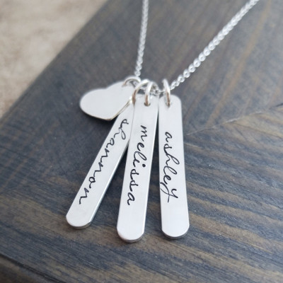 Hand Stamped Jewelry // Personalized Necklace // Necklace with Kids Names and Parents Initials // Family Necklace in Sterling Silver