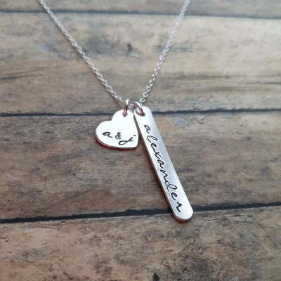 Hand Stamped Jewelry // Personalized Necklace // Necklace with Kids Names and Parents Initials // Family Necklace in Sterling Silver