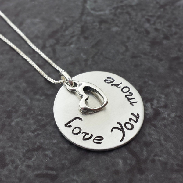 Hand Stamped Necklace - Love You More Necklace Sterling Silver
