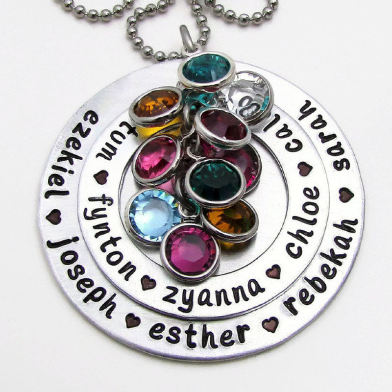 Personalized Heart 925 Sterling Silver Necklace - 2 Birthstones +  2Engravings
